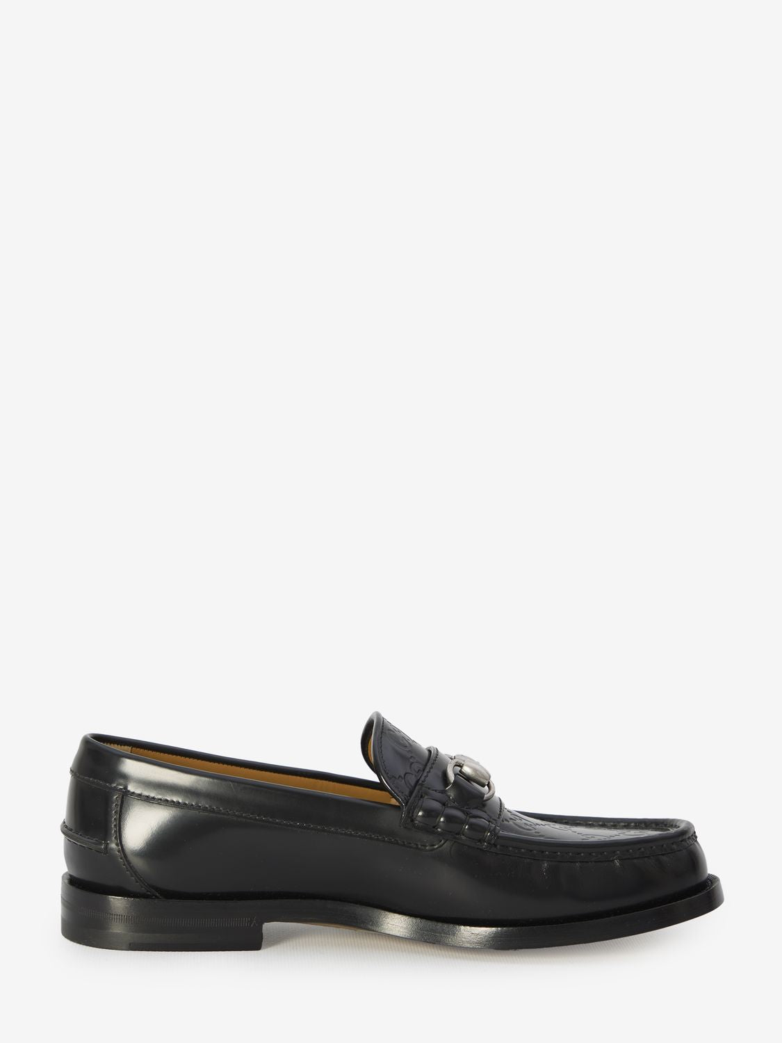 GUCCI Classic Black Leather Loafers with Silver Horsebit, 1.5cm Heel