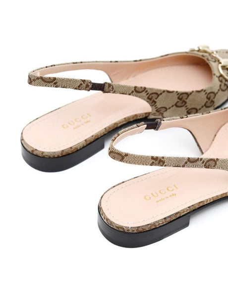 GUCCI Elegant Beige Monogram Slingback Ballerinas