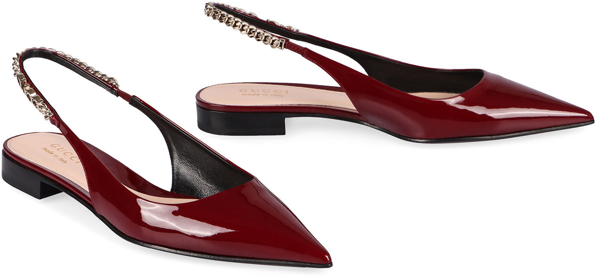 GUCCI SIGNORIA PATENT LEATHER POINTY-TOE BALLET FLATS