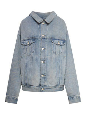 BALENCIAGA Blue Off-Shoulder Vintage Denim Jacket for Men | Spring/Summer 2024