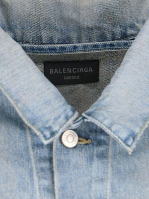 BALENCIAGA Blue Off-Shoulder Vintage Denim Jacket for Men | Spring/Summer 2024