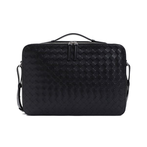 BOTTEGA VENETA Men's Black Leather Messenger Briefcase for SS24