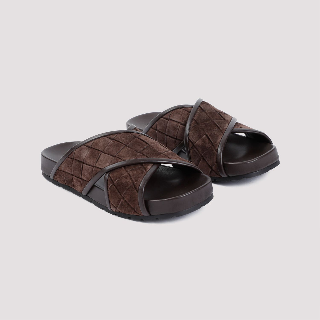 BOTTEGA VENETA Criss Cross Brown Men's Sandals for SS24