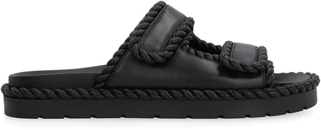 BOTTEGA VENETA Black VELCRO Strap Vegan Leather Sandals for Women with Round Toe and Smooth Lamb Lining