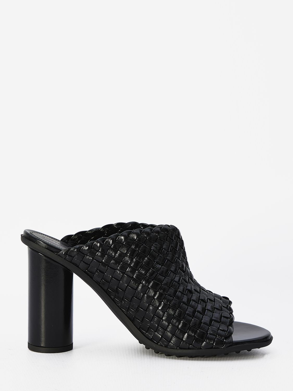 BOTTEGA VENETA Atomic Black Leather Sandals with Cylinder Heel - 3.7 Inches