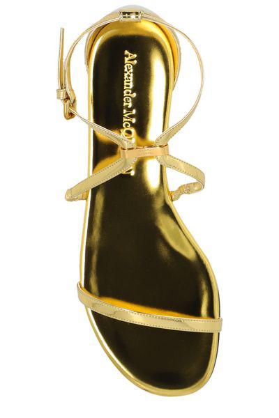 ALEXANDER MCQUEEN Gold Leather Sandals for Women - SS24 Collection