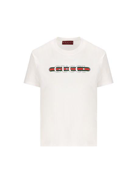 Áo Thun Nữ Cotton Trắng In Logo Gucci - Thu Đông 24