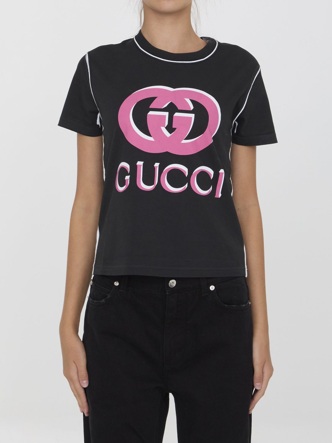 GUCCI Women's Tight Fit Crewneck T-Shirt with Interlocking G Print