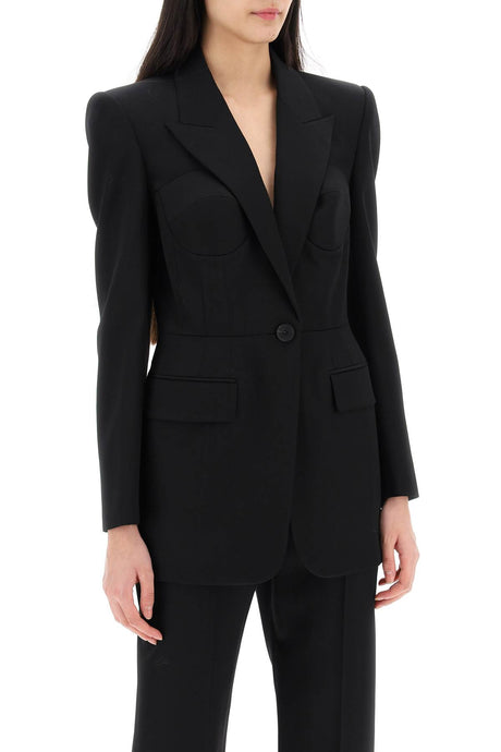 ALEXANDER MCQUEEN Tailored Black Fitted Jacket with Bustier Details for Women