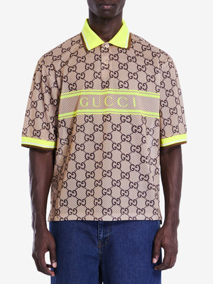 GUCCI Elegant Beige & Ebony Polo with Lime Accents