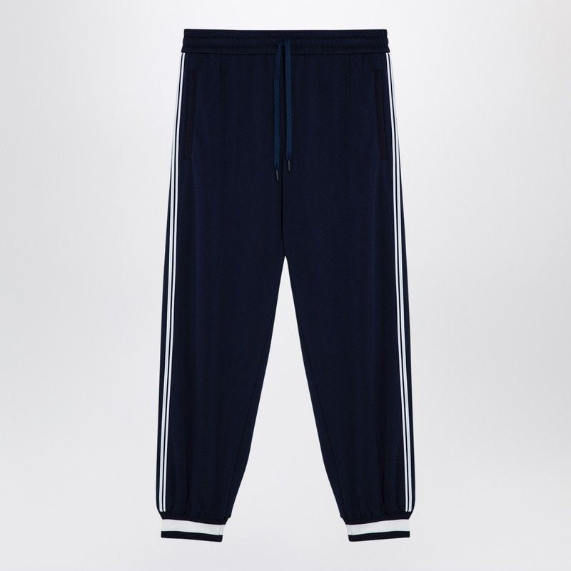 GUCCI Men's Dark Blue Technical Jogging Trousers with Striped Print