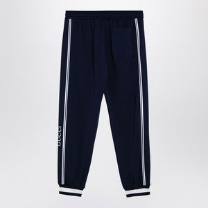 GUCCI Men's Dark Blue Technical Jogging Trousers with Striped Print