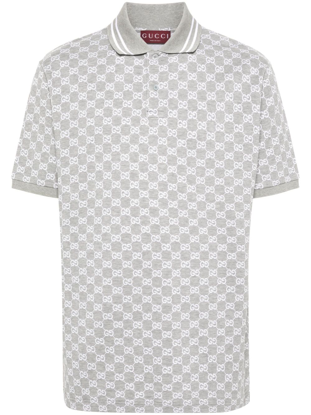 GUCCI Elegant Grey Cotton Polo with Signature Jacquard Design