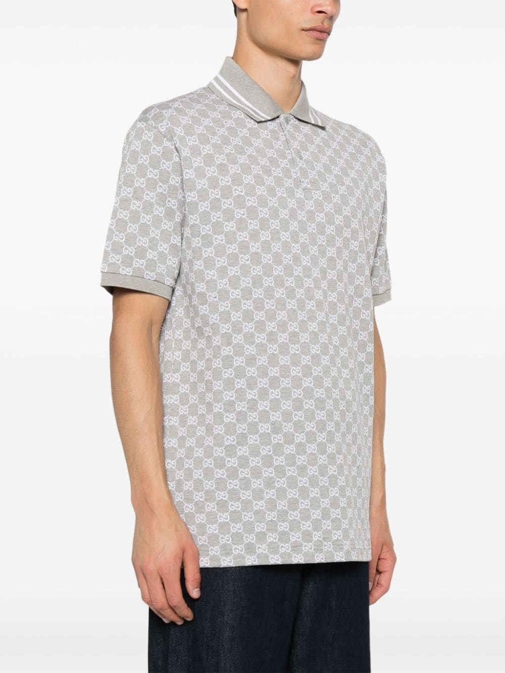 GUCCI Elegant Grey Cotton Polo with Signature Jacquard Design