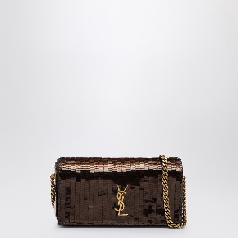 SAINT LAURENT Mini Kate 99 Sequin Shoulder Bag in Brown