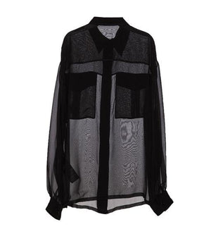 SAINT LAURENT Elegant Black Silk Pleated Shirt