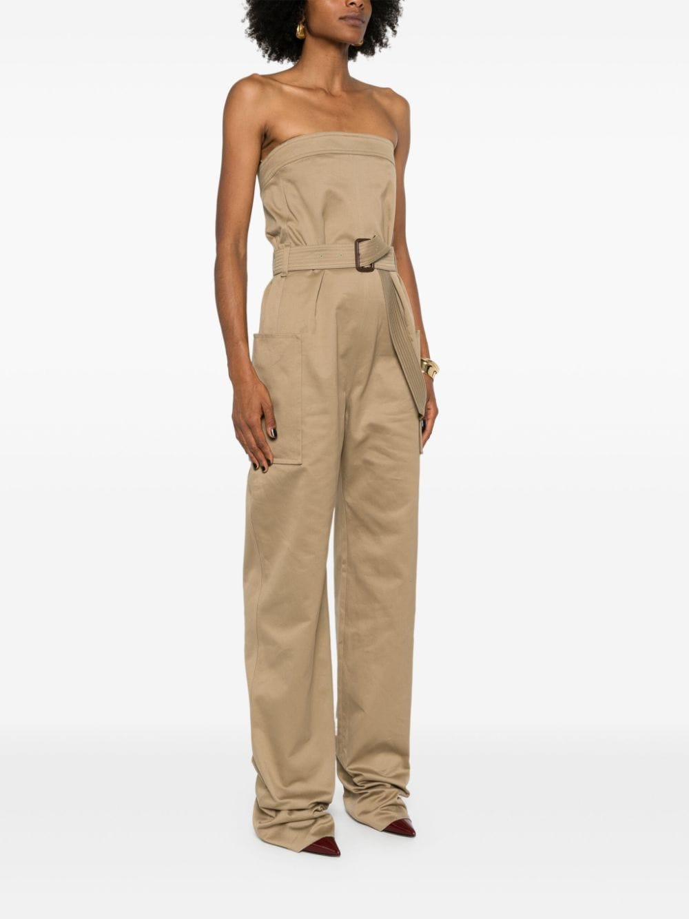 SAINT LAURENT Chic Beige Strapless Cotton Jumpsuit