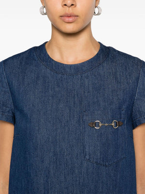 GUCCI Indigo Denim Mini Dress with Horsebit Detail