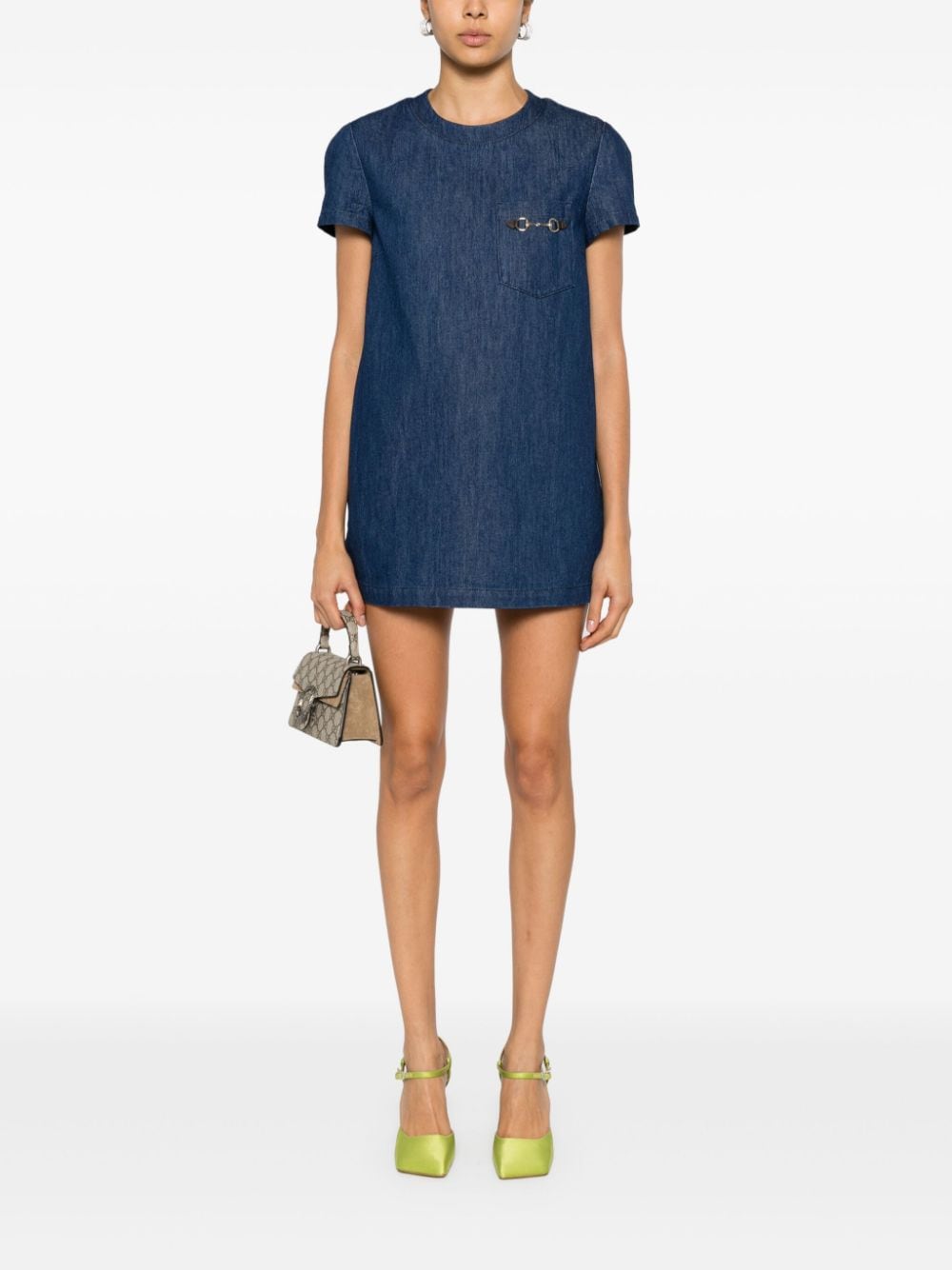 GUCCI Indigo Denim Mini Dress with Horsebit Detail