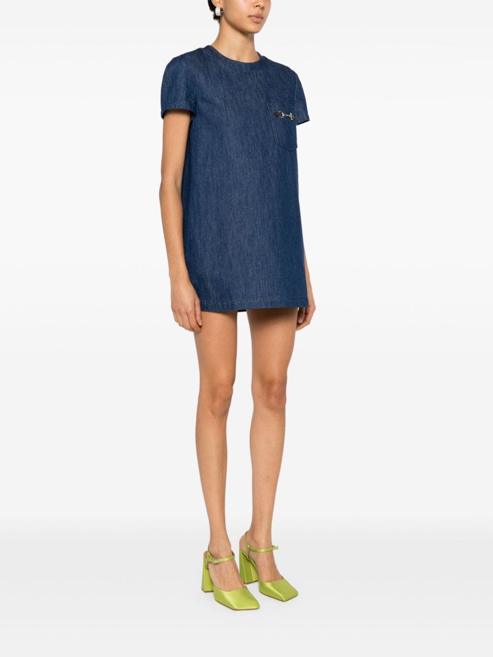 GUCCI Indigo Denim Mini Dress with Horsebit Detail