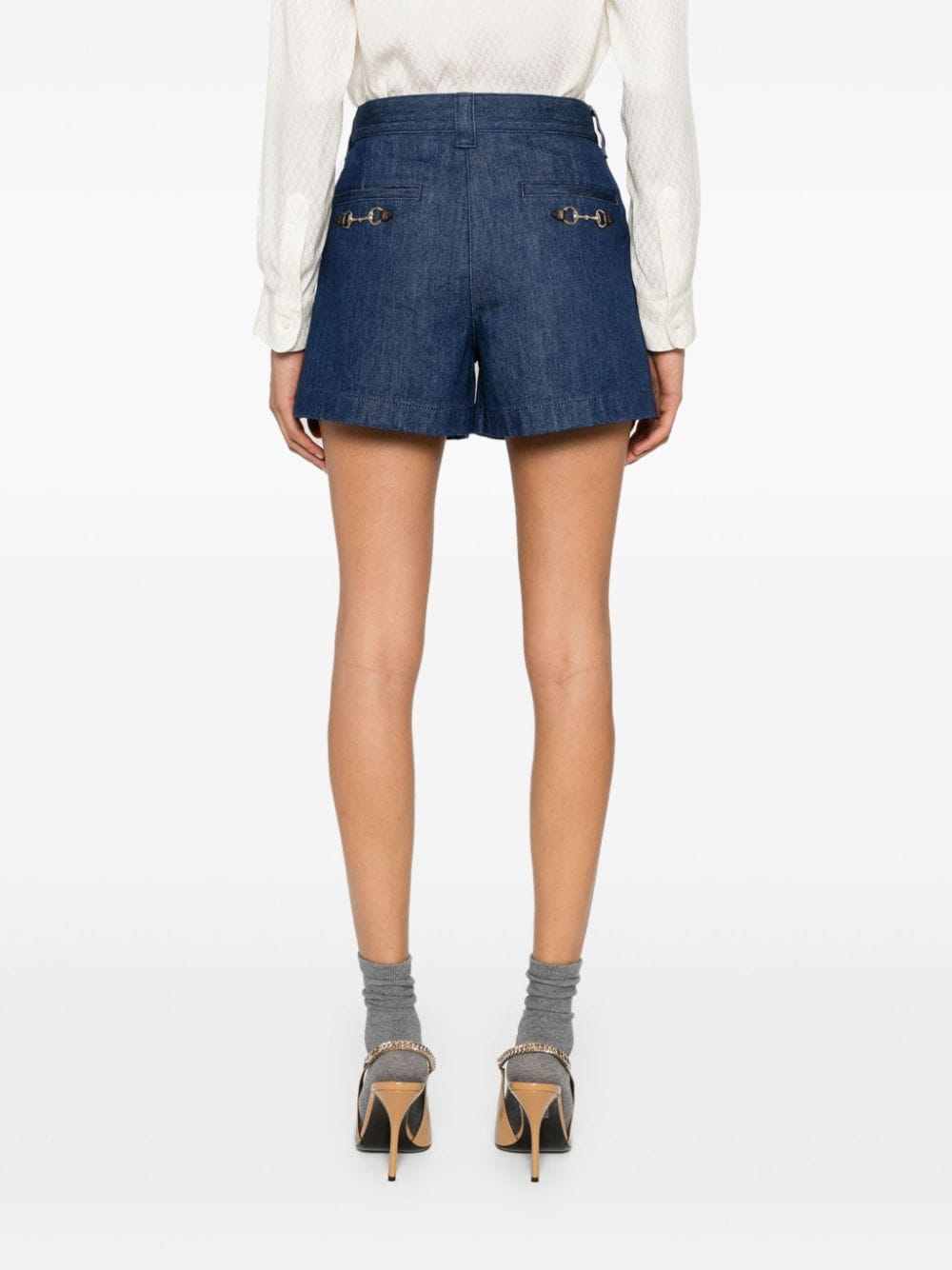 GUCCI Indigo Denim Mini Shorts with Signature Detail