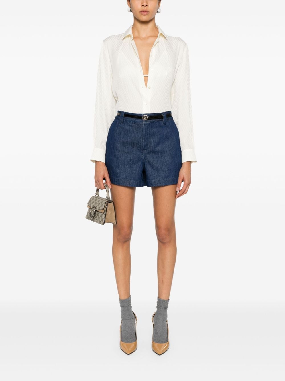 GUCCI Indigo Denim Mini Shorts with Signature Detail