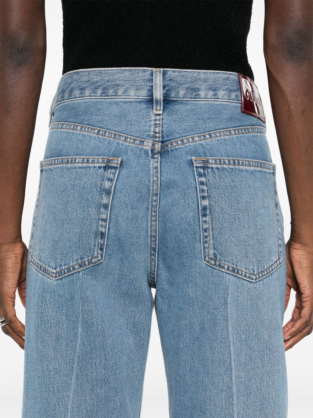 GUCCI Indigo Blue Straight-Leg Denim Jeans with Frayed Hem