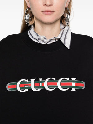 GUCCI Elegant Black Cotton Hoodie with Iconic Web Print