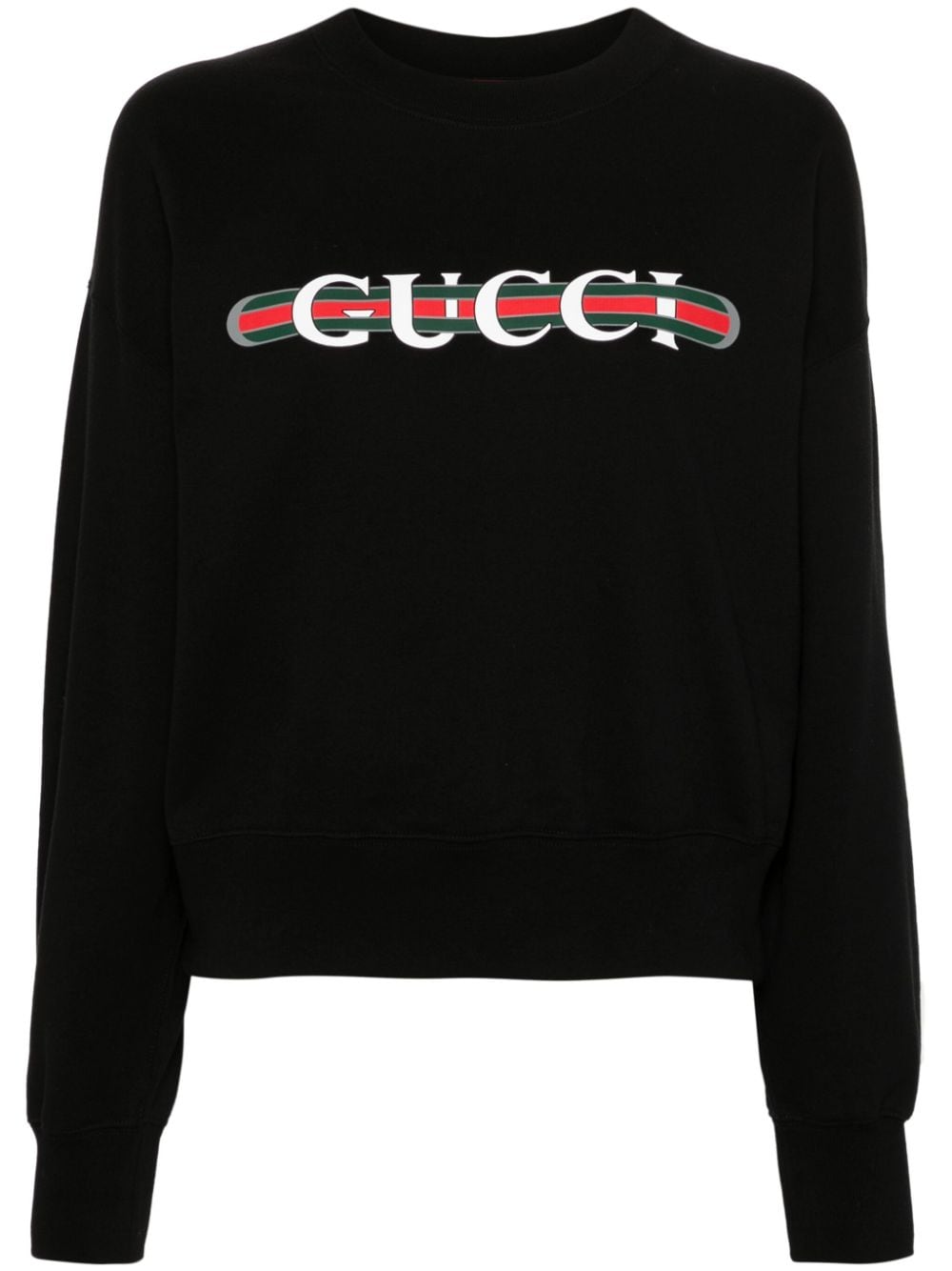 GUCCI Elegant Black Cotton Hoodie with Iconic Web Print