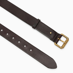 SAINT LAURENT Brown Leather Logo-Squared Buckle Belt for Women