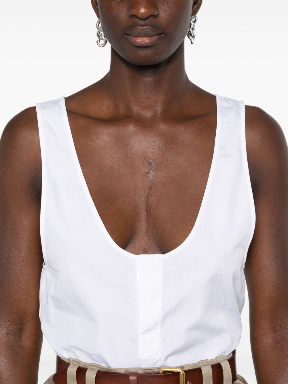 SAINT LAURENT Elegant U-Neck Sleeveless Cotton Poplin Top