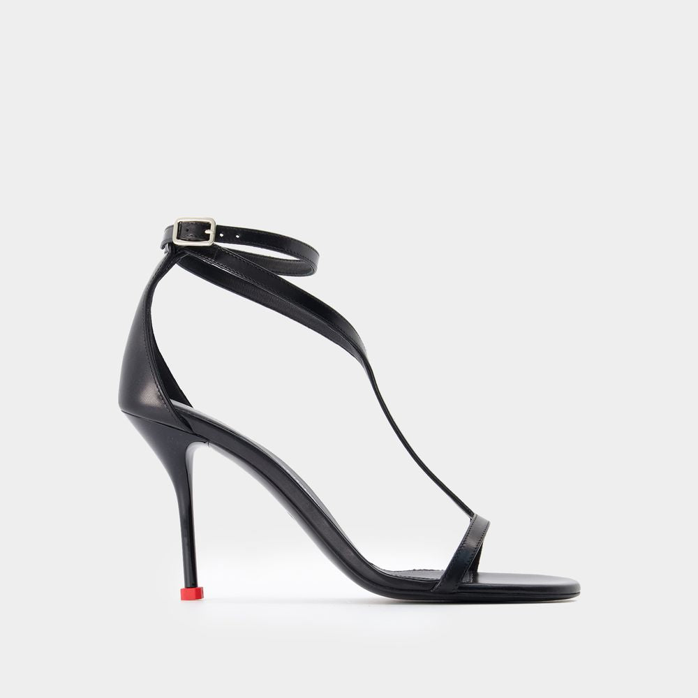 ALEXANDER MCQUEEN Elegant Black Leather Stiletto Sandals with 90mm Heel