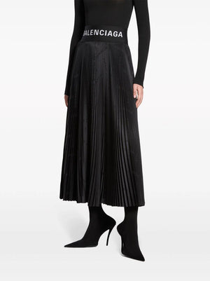 BALENCIAGA Pleated Cotton Skirt in Black for Women - SS24 Collection