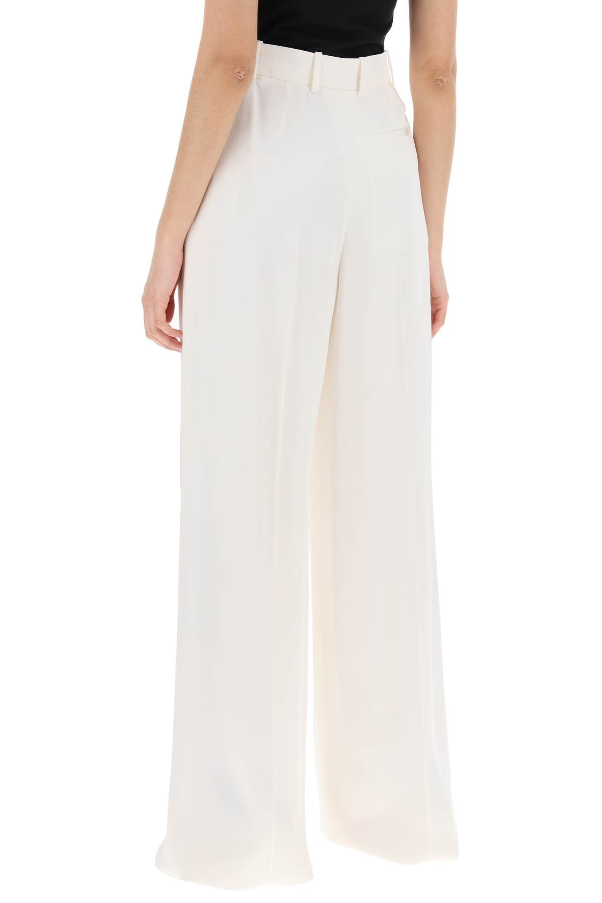 Glossy White High-Waisted Palazzo Pants with Double Front Pleat