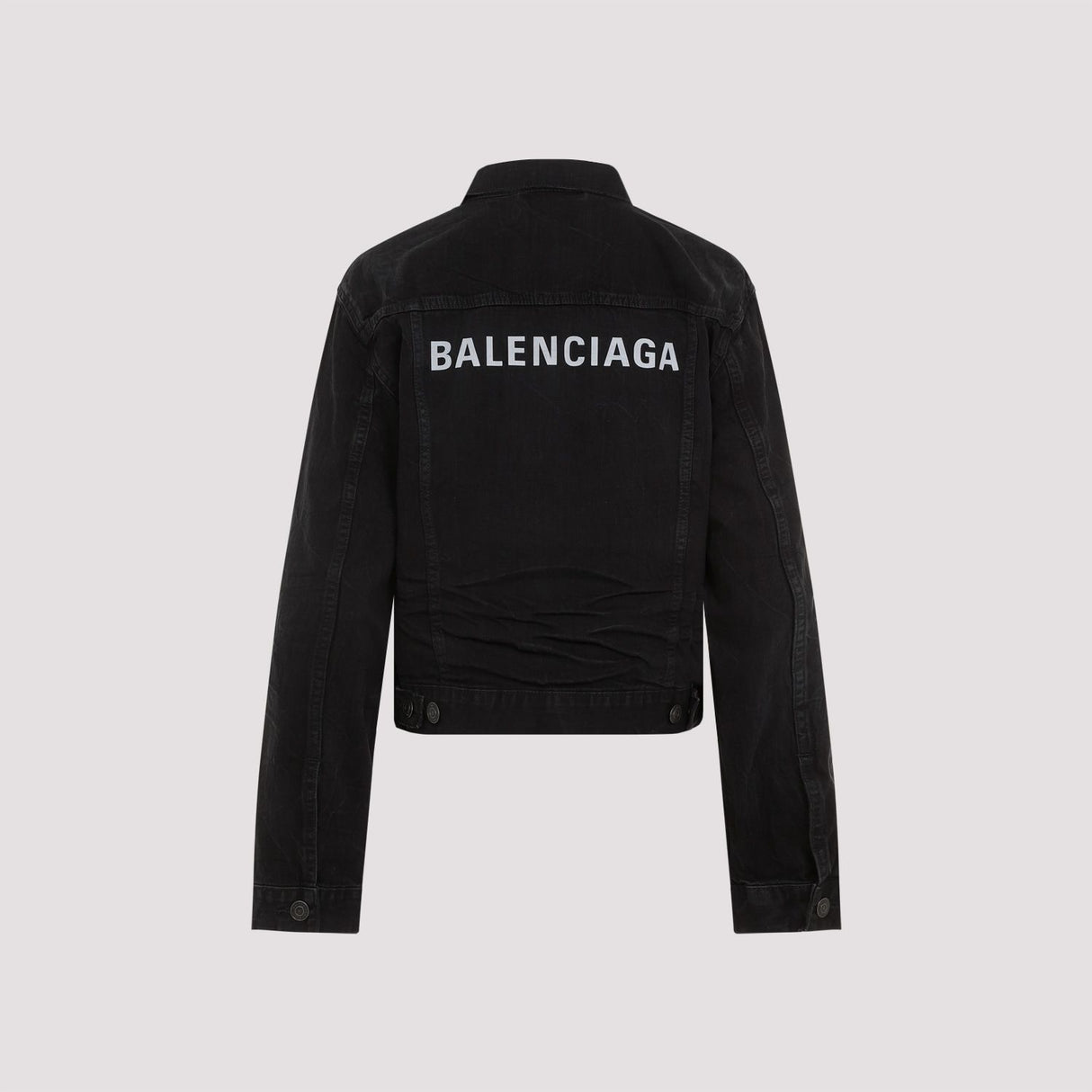 BALENCIAGA Women's Black Denim Jacket with Bold Logo