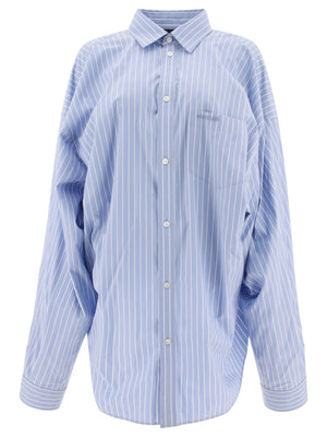 BALENCIAGA Oversized Striped Cotton Shirt with Embroidered Detail