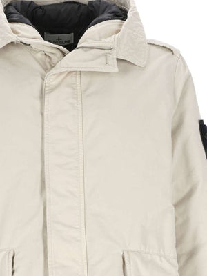 Men's High-Neck Hooded Jacket in White Raffia Blend for FW23