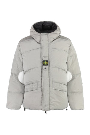 Reversible Grey Down Jacket with Removable Logo Patch