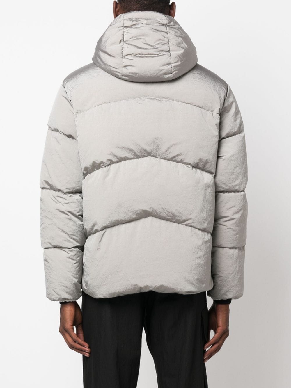 Reversible Grey Down Jacket with Removable Logo Patch