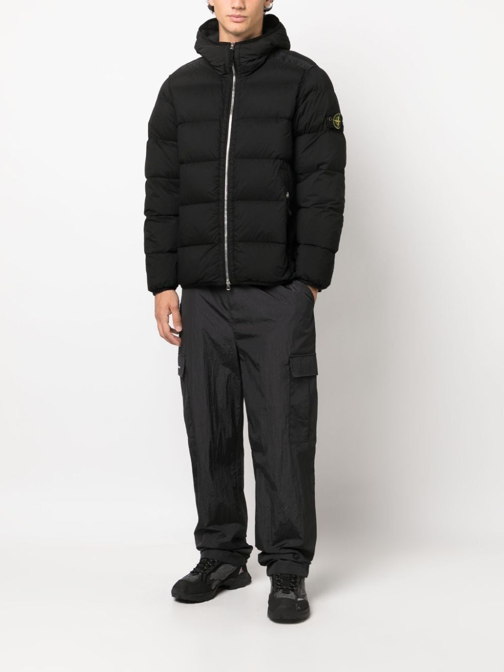 Black Nylon Down Hooded Jacket for Men - FW23 Collection