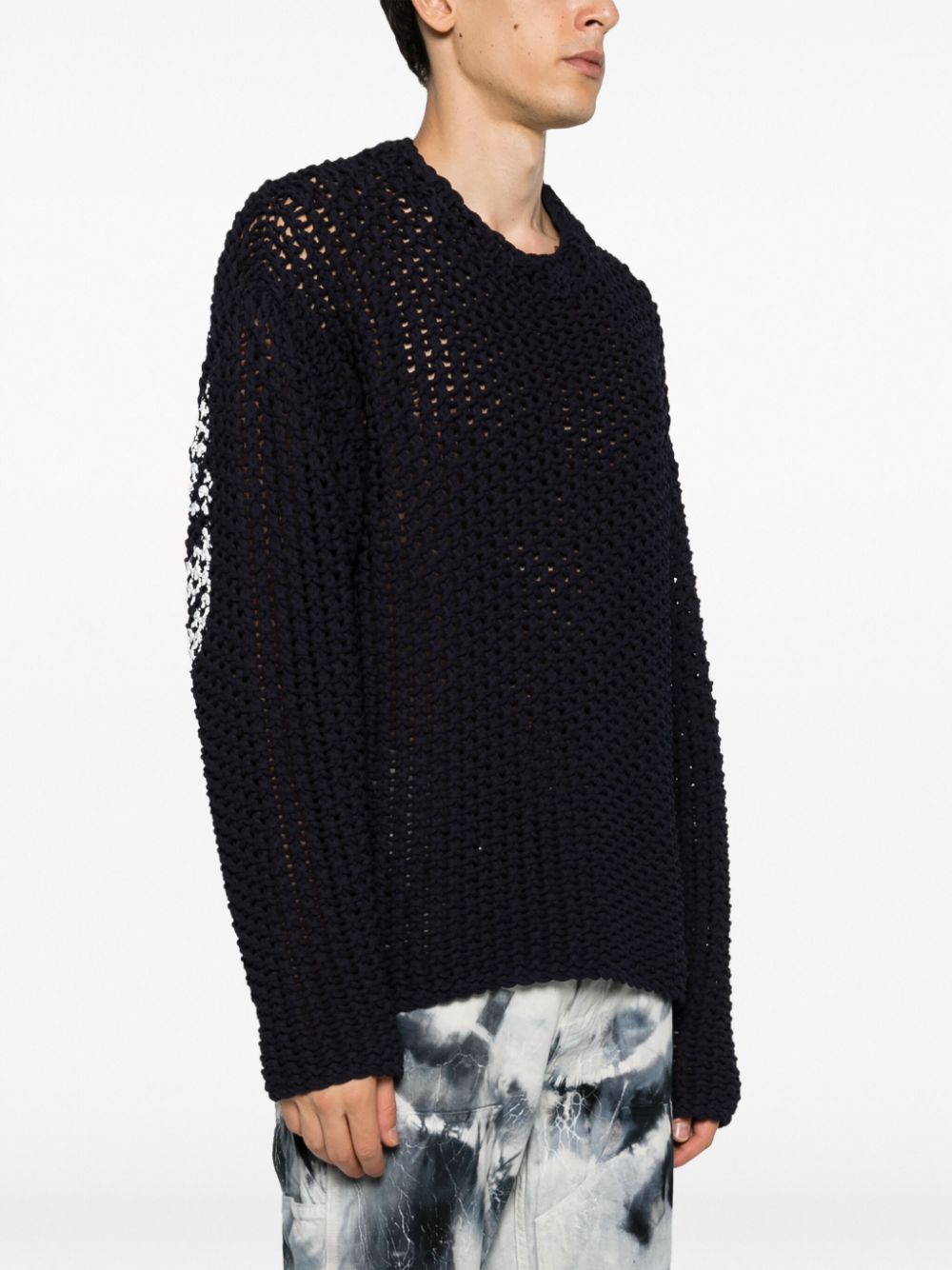 STONE ISLAND Navy Blue Macramé Jumper with Logo Print Detail for Men - FW23