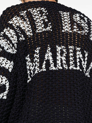 Navy Blue Macramé Jumper with Logo Print Detail for Men