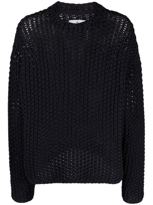 Navy Blue Macramé Jumper with Logo Print Detail for Men