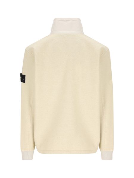 STONE ISLAND MEN'S HIGH-NECK ZIPPED RAFFIA SWEATSHIRT IN NUDE & NEUTRALS