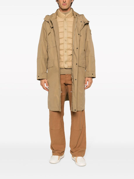 STONE ISLAND Men's Beige Windproof Cotton Parka Jacket with Detachable Panels and Hood