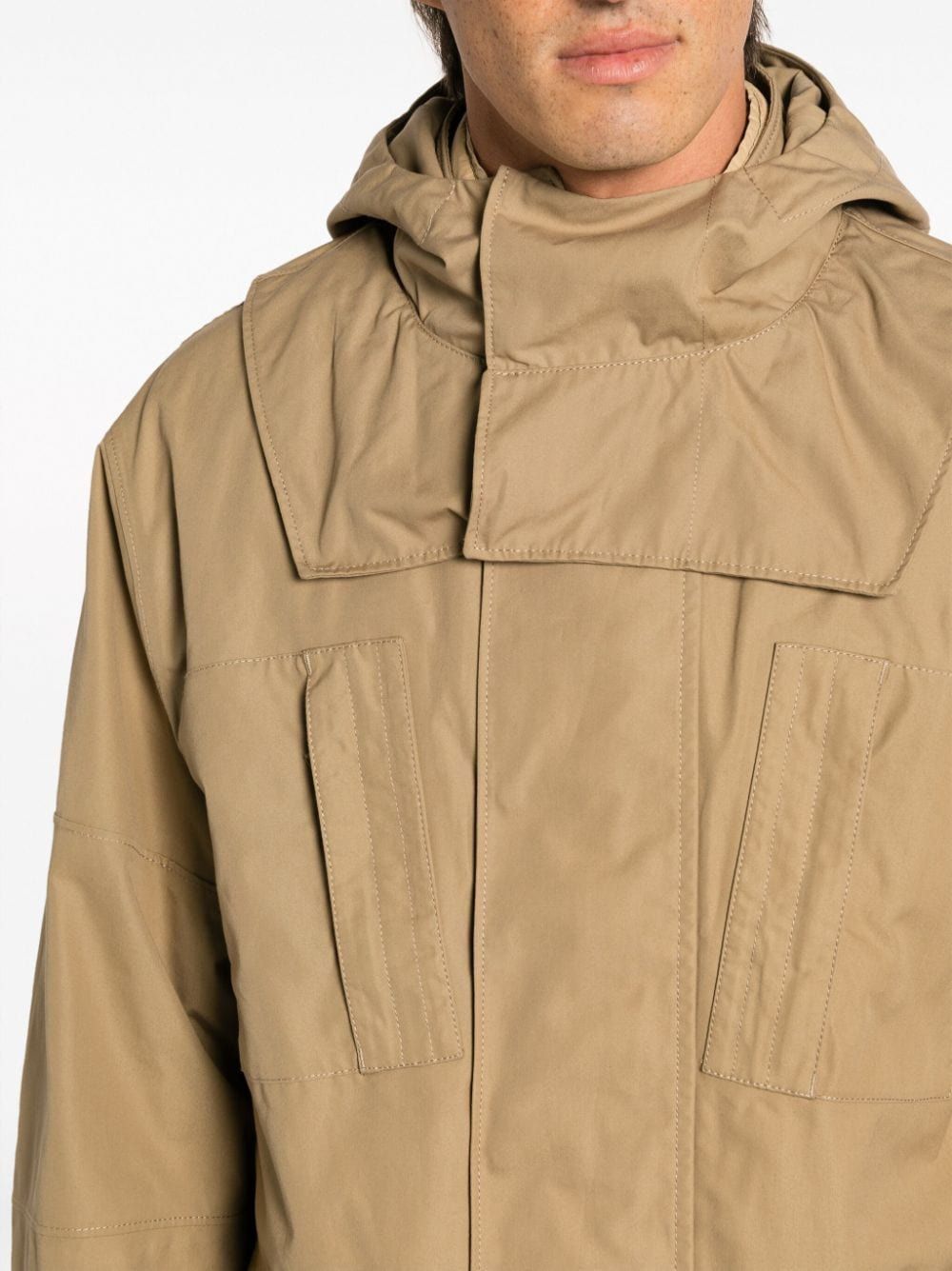 STONE ISLAND Men's Beige Windproof Cotton Parka Jacket with Detachable Panels and Hood