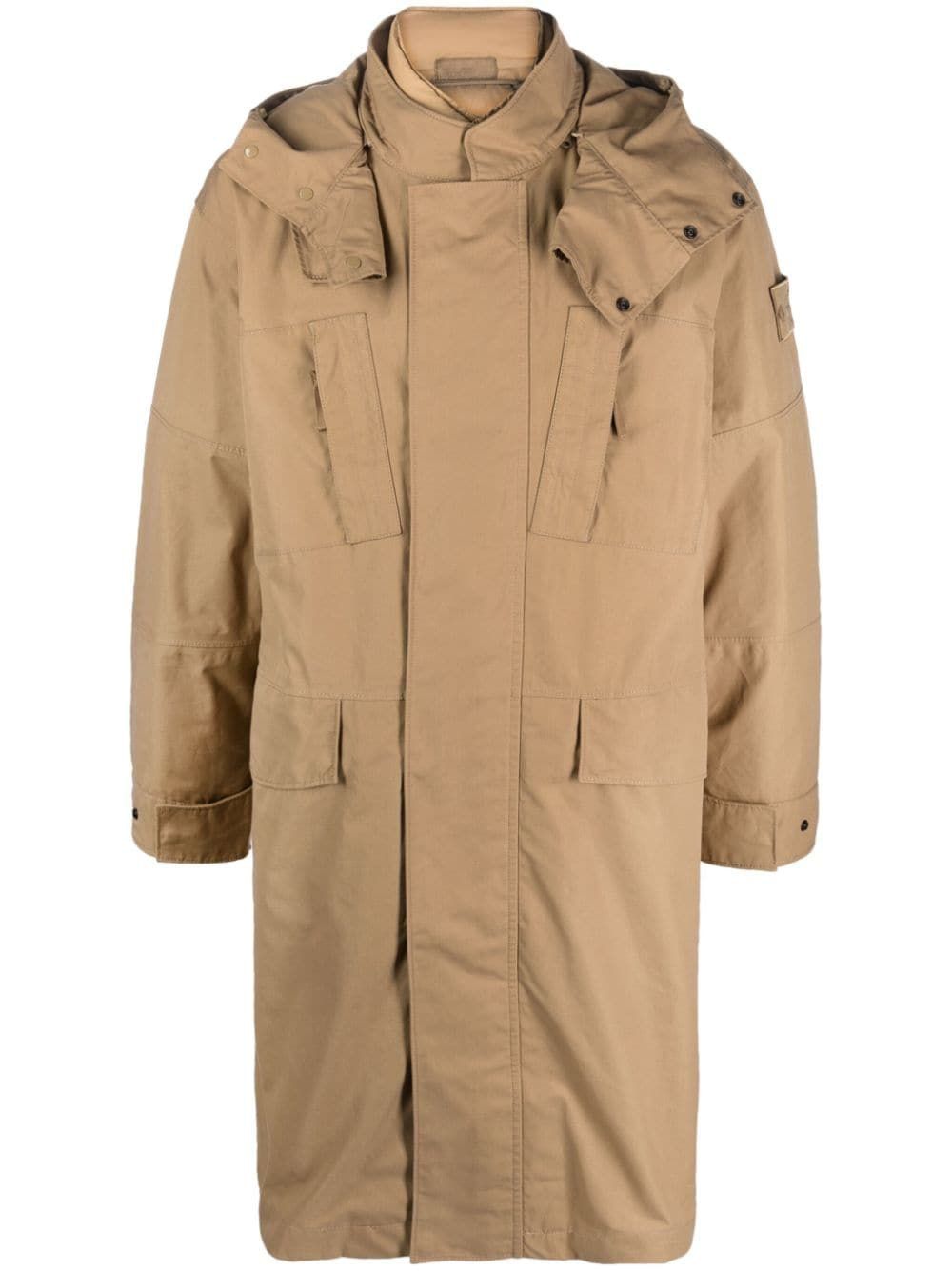 Beige Windproof Parka Jacket for Men with Detachable Hood and Panels