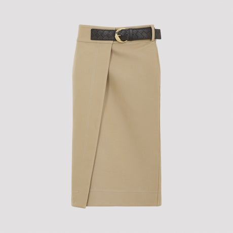 BOTTEGA VENETA Elegant Neutral Canvas Midi Skirt