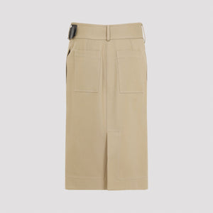 BOTTEGA VENETA Elegant Neutral Canvas Midi Skirt