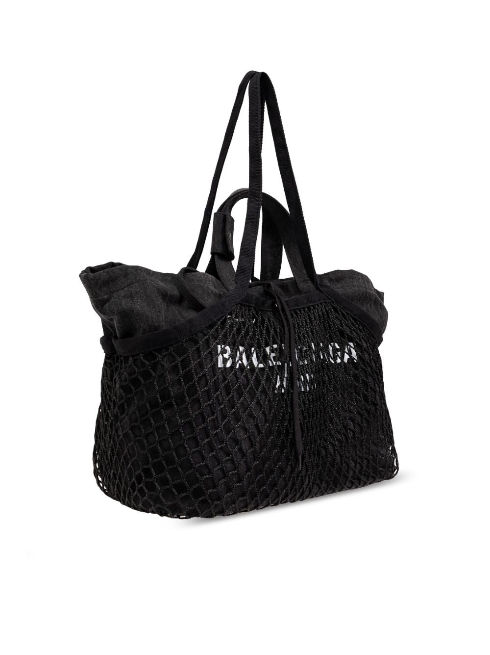 BALENCIAGA Canvas Fishnet Layer Logo Print Handbag